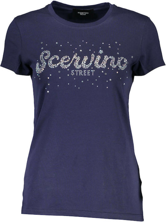 Ermanno Scervino Damen T-Shirt mit V-Ausschnitt Indigo