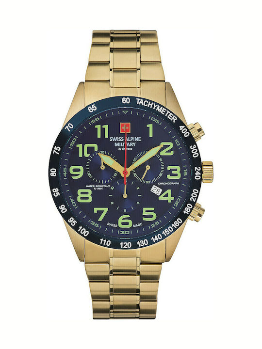 Swiss Alpine Military by Grovana Men's Watch 45mm Chronograph Battery with Gold Metal Bracelet