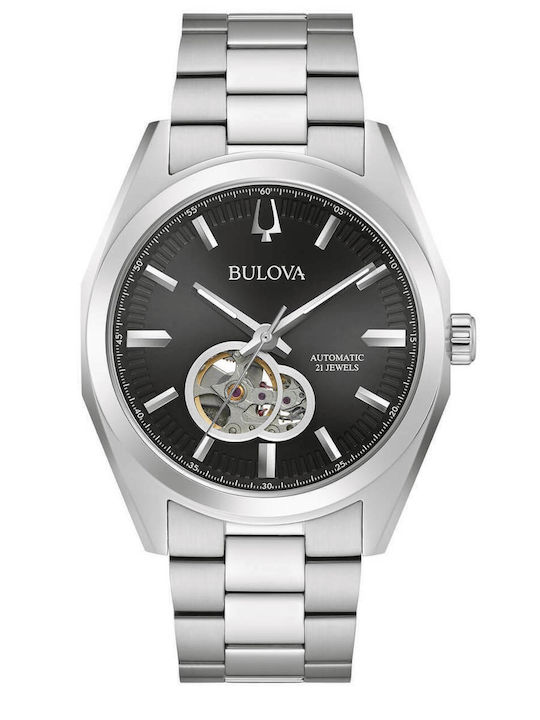 Bulova Surveyor Ανδρικό Ρολόι 42mm Χρονογράφος Αυτόματο με Ασημί Μεταλλικό Μπρασελέ