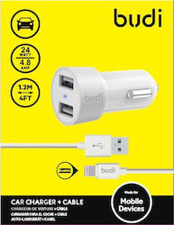 Budi Car Charger with Ports 2xUSB-A and Cable Lightning