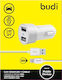 Budi Φορτιστής Αυτοκινήτου 24W 4.8A με Θύρες: 2xUSB μαζί με Καλώδιο Lightning Λευκός