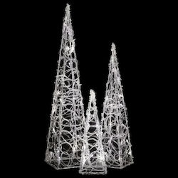 vidaXL Christmas Decorative Illuminated Plastic Tree Cone Yes Battery White 3pcs