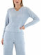 Damen Langarm Pullover mit V-Ausschnitt Hellblau