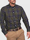 Long-sleeved Cotton Shirt Checked Blue Green