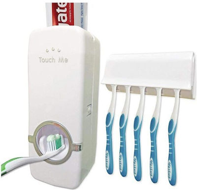 Aria Trade AT500863 Βάση Στήριξης Οδοντόβουρτσας με Αυτόματο Διανομέα Οδοντόκρεμας Επιτοίχια Πλαστική Λευκή