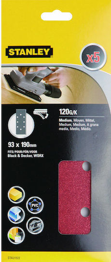 Stanley Quick Fit Φύλλο Λείανσης Παλμικού Τριβείου K120 93x190mm Σετ 5τμχ