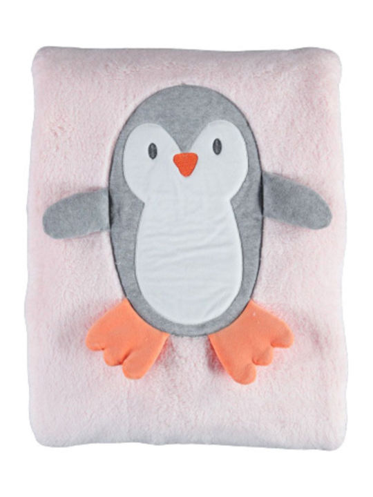 Bi Baby Κουβέρτα Αγκαλιάς & Λίκνου Cute Penguin Βελουτέ Ροζ 88x100εκ.