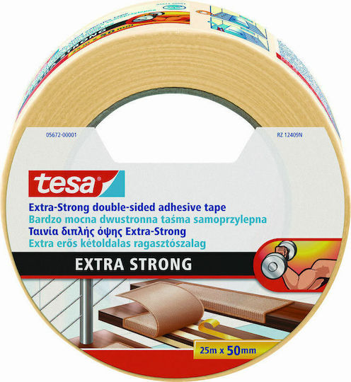 Tesa Extra Strong Αυτοκόλλητη Ταινία Διπλής Όψης Διάφανη 25mx50mm