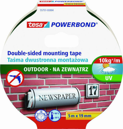 Tesa Powerbond Self-Adhesive Double-Sided Tape Transparent 19mmx5m 1pcs