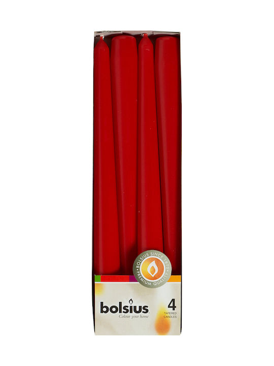 Bolsius Διακοσμητικό Κερί Κηροπηγίου Κόκκινο 24.5εκ. 4τμχ