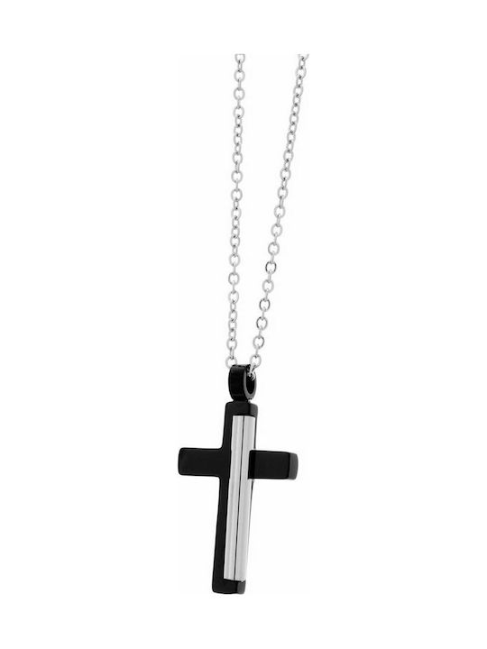 Visetti Black Men's Cross from Steel with Chain