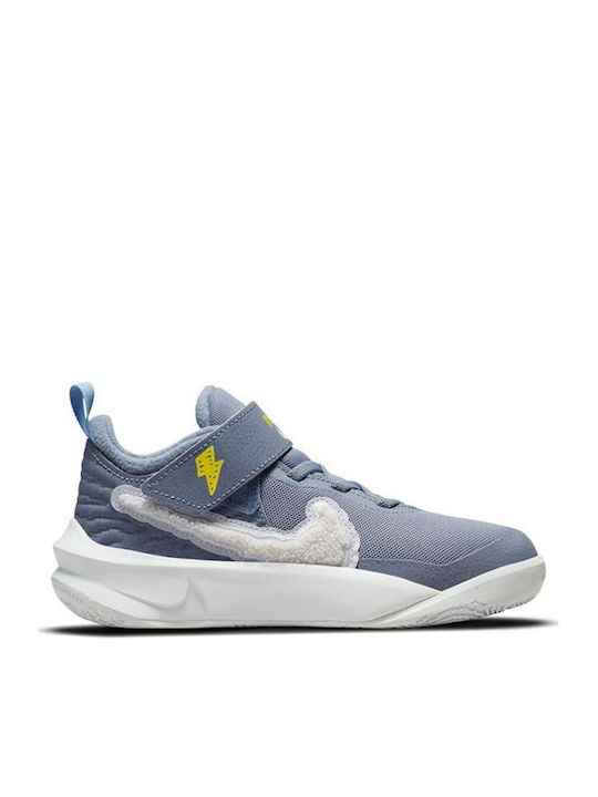 Hustle Team Hustle 10 Kids Sports Shoes Basketball with Hoop & Loop Closure Ashen Slate / Aluminum / Yellow Strike / White