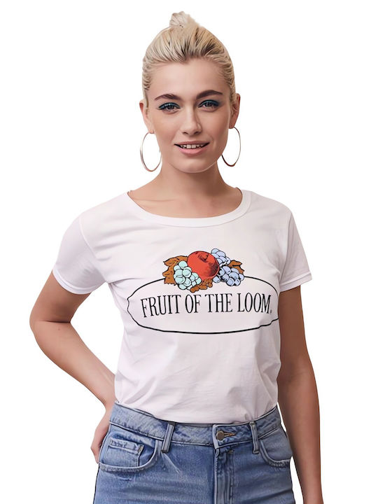 Fruit of the Loom Vintage Γυναικείο T-shirt Λευκό με Στάμπα