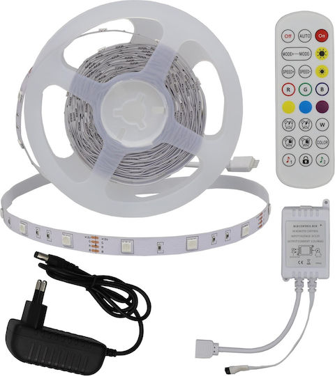 Optonica Ταινία LED 12V RGB Φως 5m Τύπου SMD5050 με Τροφοδοτικό & Τηλεχειριστήριο