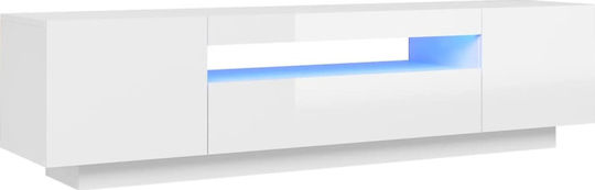 TV Stand Wooden with LED Lighting Glossy White L160xW35xH40cm