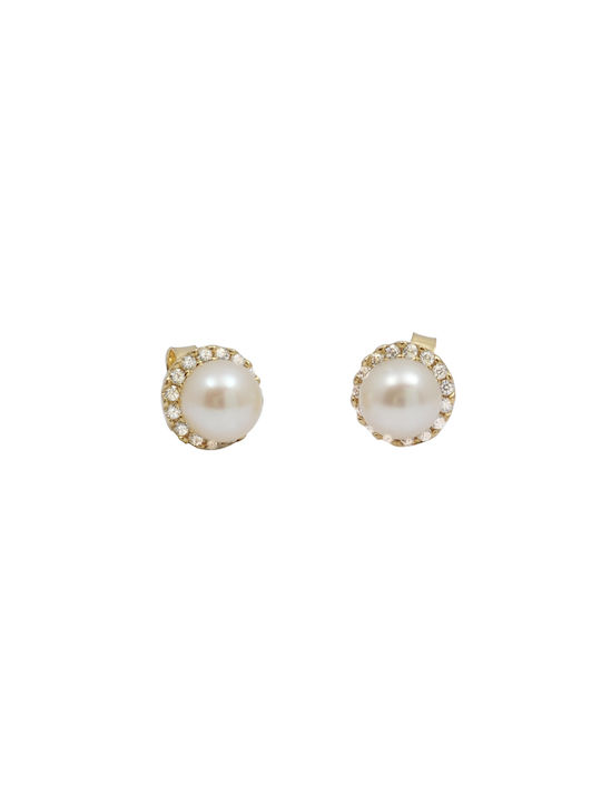 Earrings made of Gold 14K with Stones & Pearls