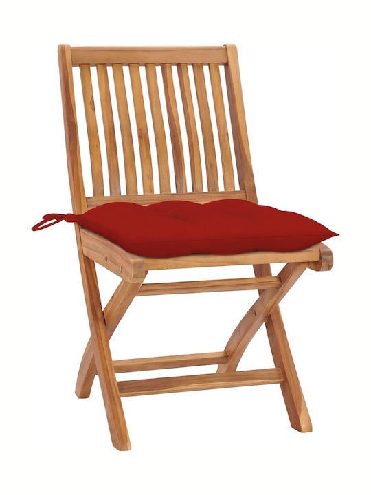 Καρέκλα Ξύλινη Teak / Κόκκινο Μαξιλάρι 6τμχ