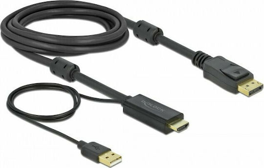 DeLock Кабел DisplayPort мъжки - HDMI мъжки 3м Черен (85965)