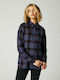 Pines Women's Checked Long Sleeve Shirt Navy Blue