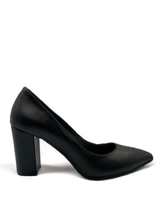 Pumps with square heel - Black Ecological Leather