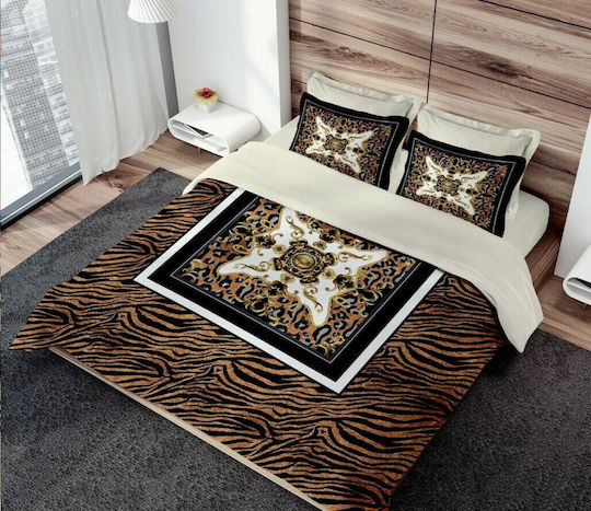 Makis Tselios Home Asia Bettbezug-Set Baumwollsatin 220x240cm Doppelbett mit 2 Kissenbezügen Beige