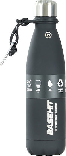 Basehit Drinking Thermo Recyclable Bottle Thermos Stainless Steel BPA Free 500ml Black with Straw