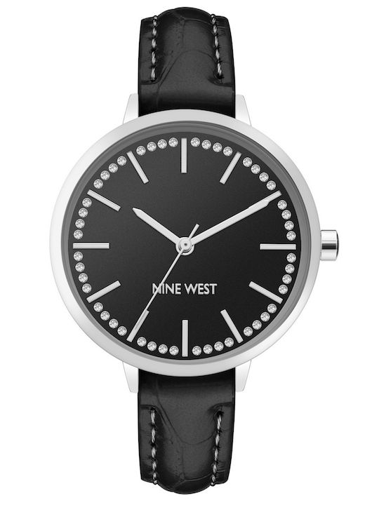 Nine West Дамски Часовник с Черен Кожена Каишка