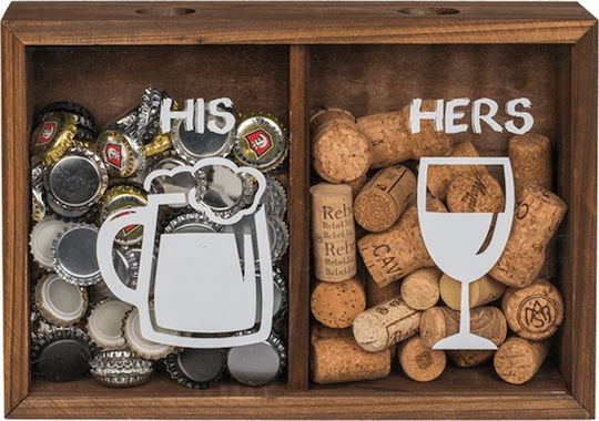 Out of the Blue His & Hers Drinking Accessories Wooden Storage Box Beer And Wine Caps 71/3191