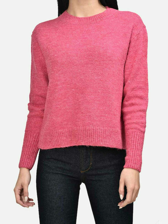 Only Women's Long Sleeve Crop Sweater Fuchsia