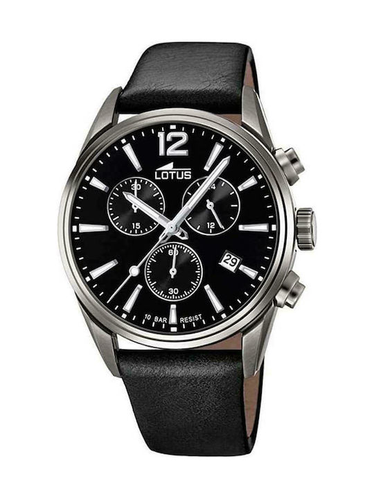Lotus Watches Ρολόι Χρονογράφος Μπαταρίας με Δερμάτινο Λουράκι σε Μαύρο χρώμα
