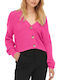 Carol Nice Short Women's Knitted Cardigan with Buttons Raspberry Rose