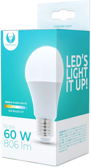Forever Light Bec LED 10W 108mm pentru Soclu E27 și Formă A60 Alb cald 806lm