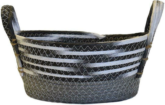 Decorative Basket Garden Wicker Paper Oval Grey with Striped Fassa 28x19x13cm 28cmx19cmx13cm 00.06.67402
