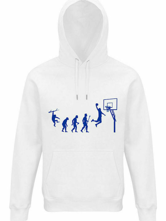 Hoodie Unisex, Organic "Basketball Evolution", White