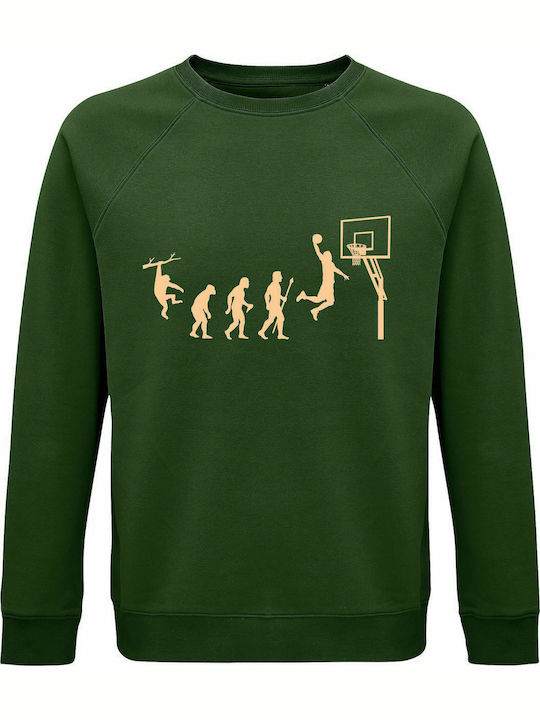 Sweatshirt Unisex, Organic "Basketball Evolution", Dark green