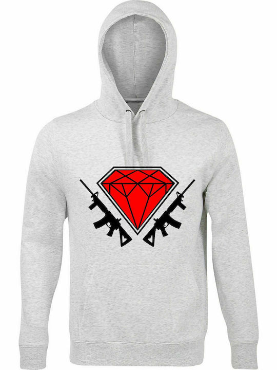 Hoodie Unisex, Organic " Diamond Guns ", Ash