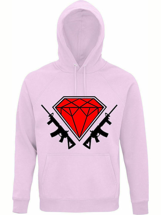 Hoodie Unisex, Organic " Diamond Guns ", Creamy pink