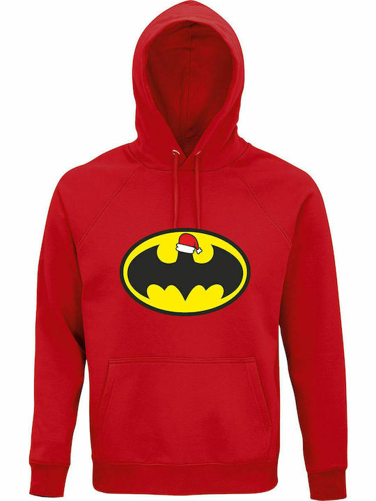 Hoodie Unisex, Organic " Batman loves Christmas ", Red