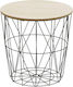 Round Side Table Wooden Natural Beige / Black L40xW40xH40cm