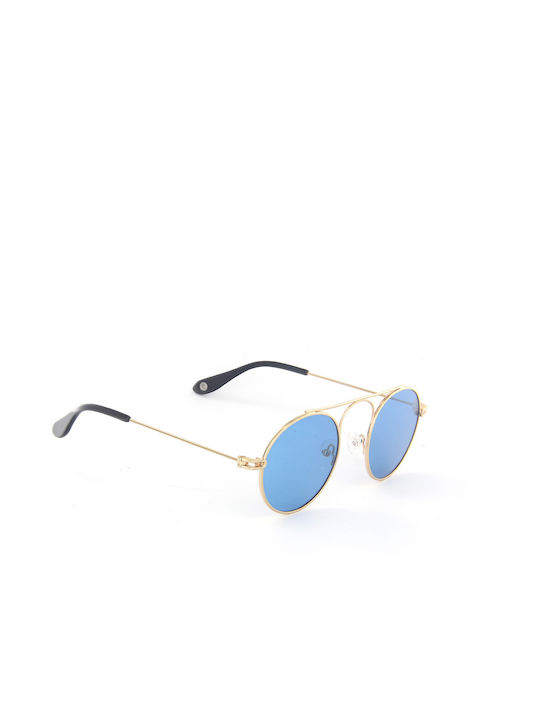 Sherlock Sunglasses with Gold Metal Frame and Light Blue Lenses 5005 C02