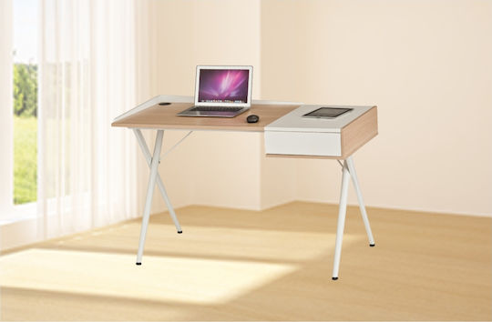 Birou Secretar Lemn Alb / Frasin cu Picioare Metalice 125x60x79cm