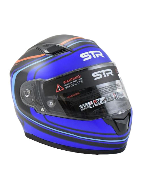 STR R1 Icon Black/Blue Checkmate Motorcycle Helmet Full Face ECE