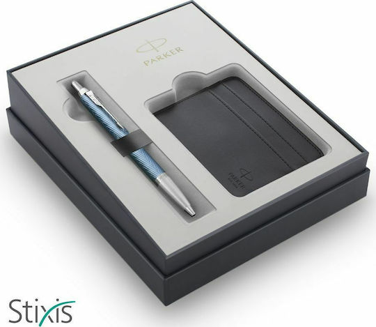 Parker I M Premium CT Blue Grey Ballpoint Desk Set 2 Pieces