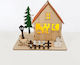 Aca Christmas Illuminated Decorative Wooden House Brown with Battery 16x13x10cm.