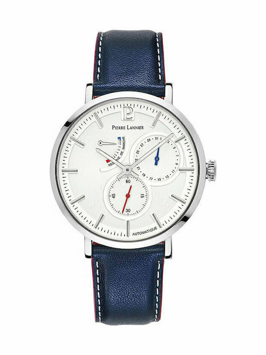 Pierre Lannier Men's Watch 43mm Chronograph Automatic with Blue Leather Strap