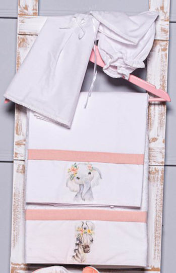 Idiokiro Set Tauföldecken Elefanten Weiß-Rosa 3Stücke L5N17