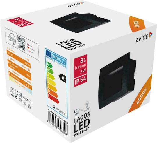 Avide AOLS3WLED-LAGS Wall-Mounted Outdoor Ceiling Light LED IP54 3W with Natural White Light 42x22x22εκ.