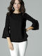 Lenitif L010 Women's Summer Blouse with 3/4 Sleeve Black