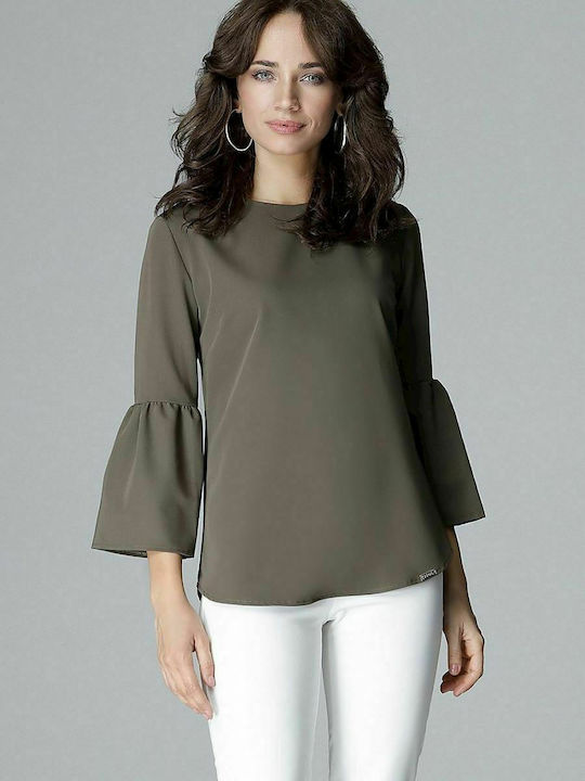 Lenitif L010 Damen Bluse mit 3/4 Ärmel Olive