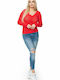 PeeKaBoo 70018 Women's Long Sleeve Sweater with V Neckline Red 131609